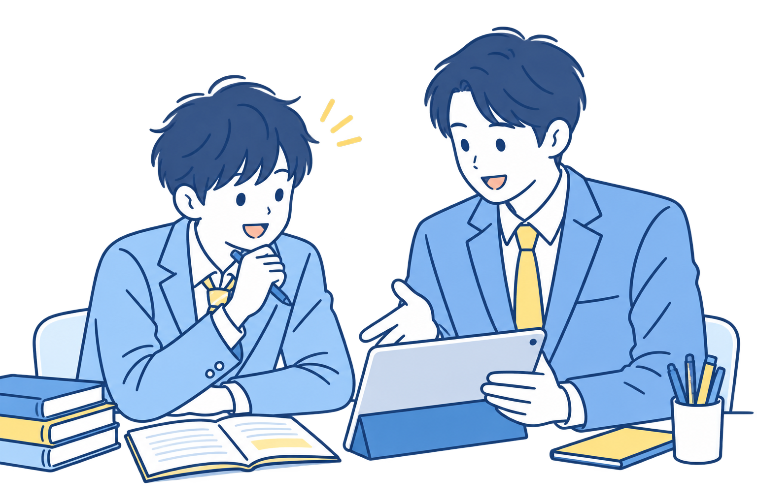 先生と生徒が学習計画を相談しているイラスト