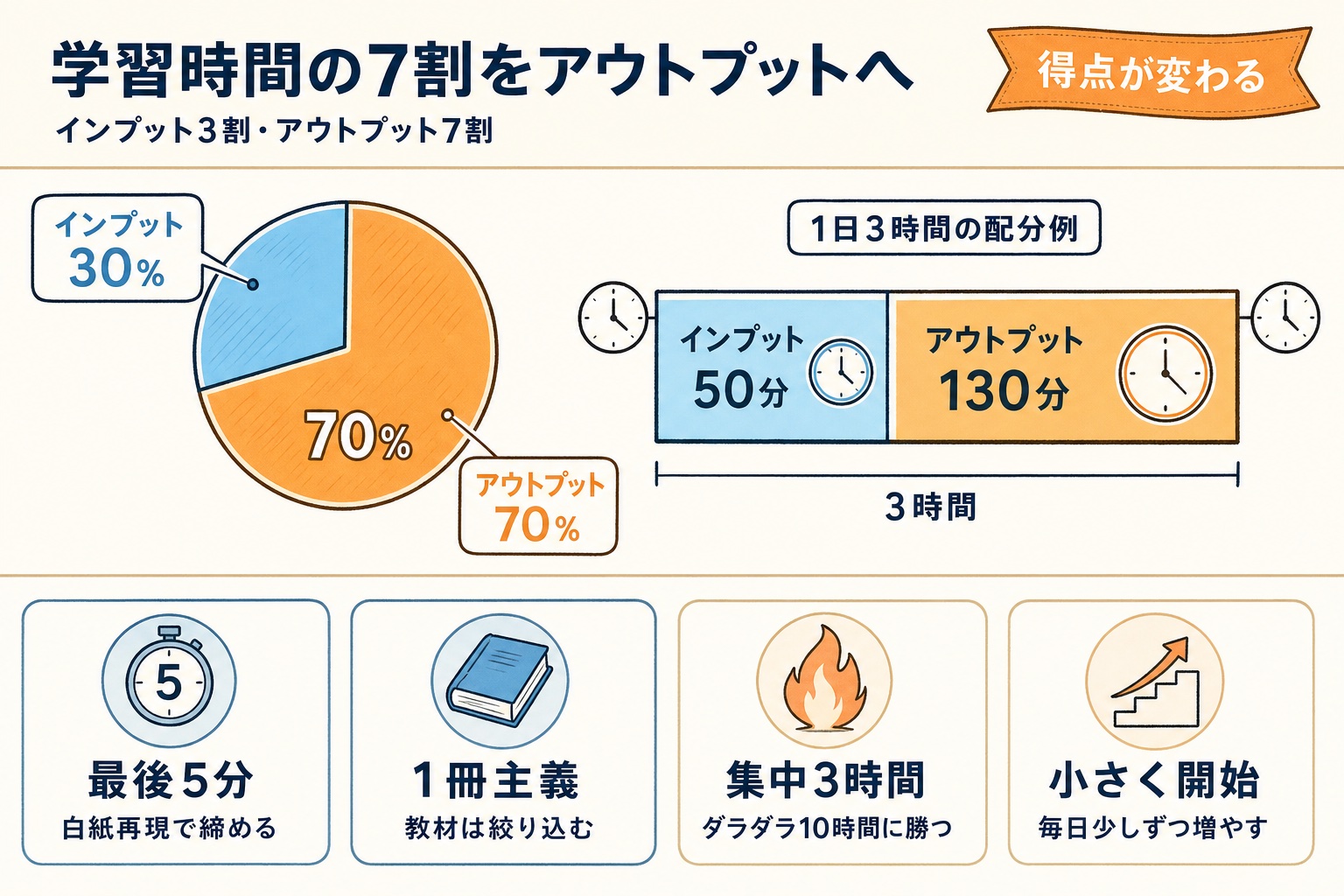 学習時間をインプット3割アウトプット7割に変える図解