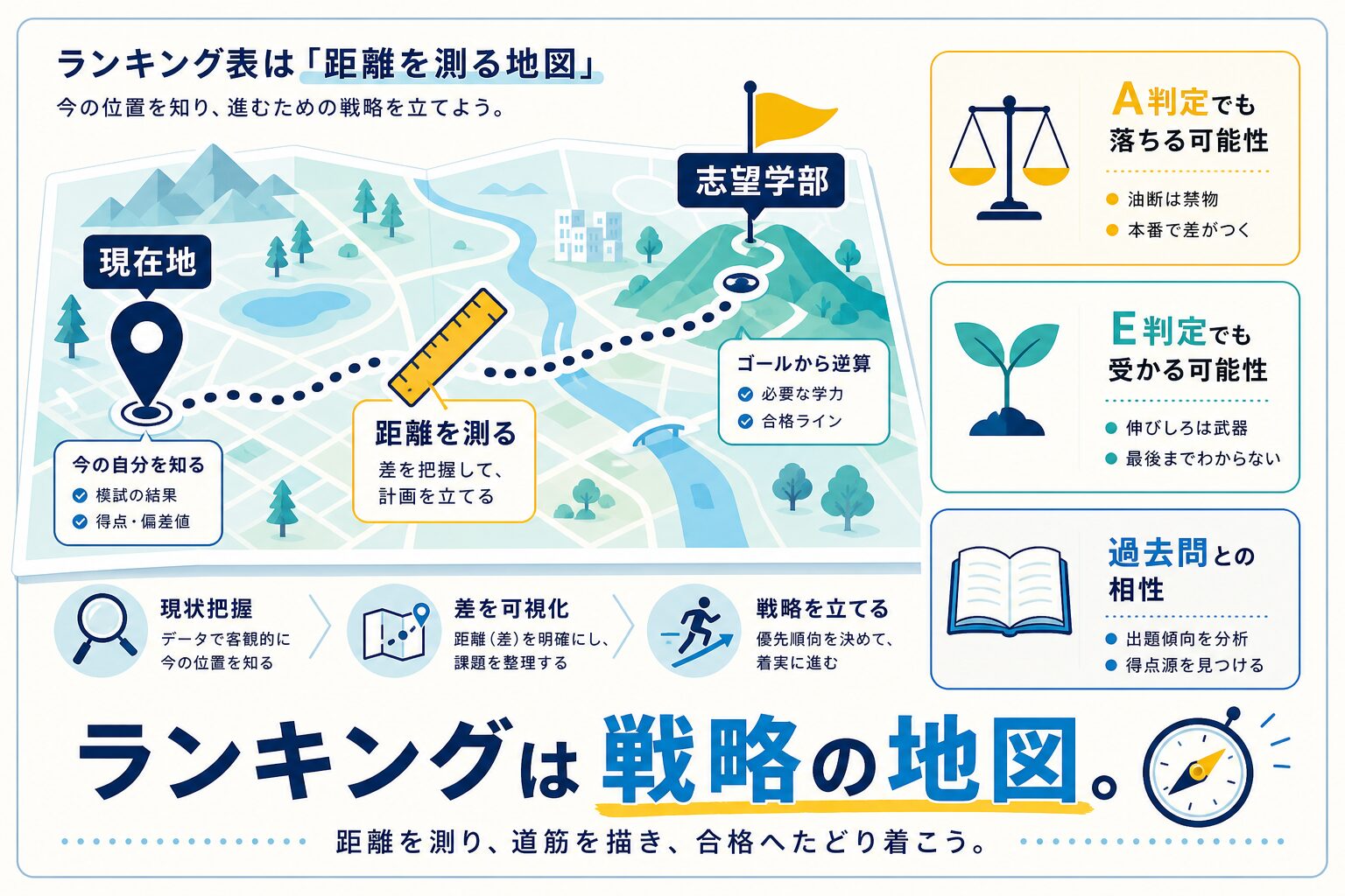 偏差値ランキングとの付き合い方を視覚化したインフォグラフィック