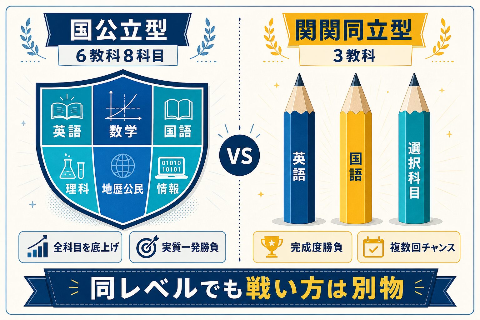 入試は6教科8科目型と3教科型で別物を視覚化したインフォグラフィック