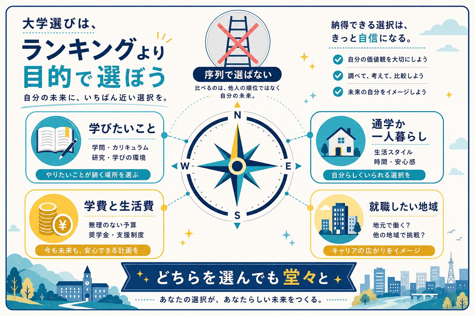 志望校は序列でなく目的で選ぶを視覚化したインフォグラフィック