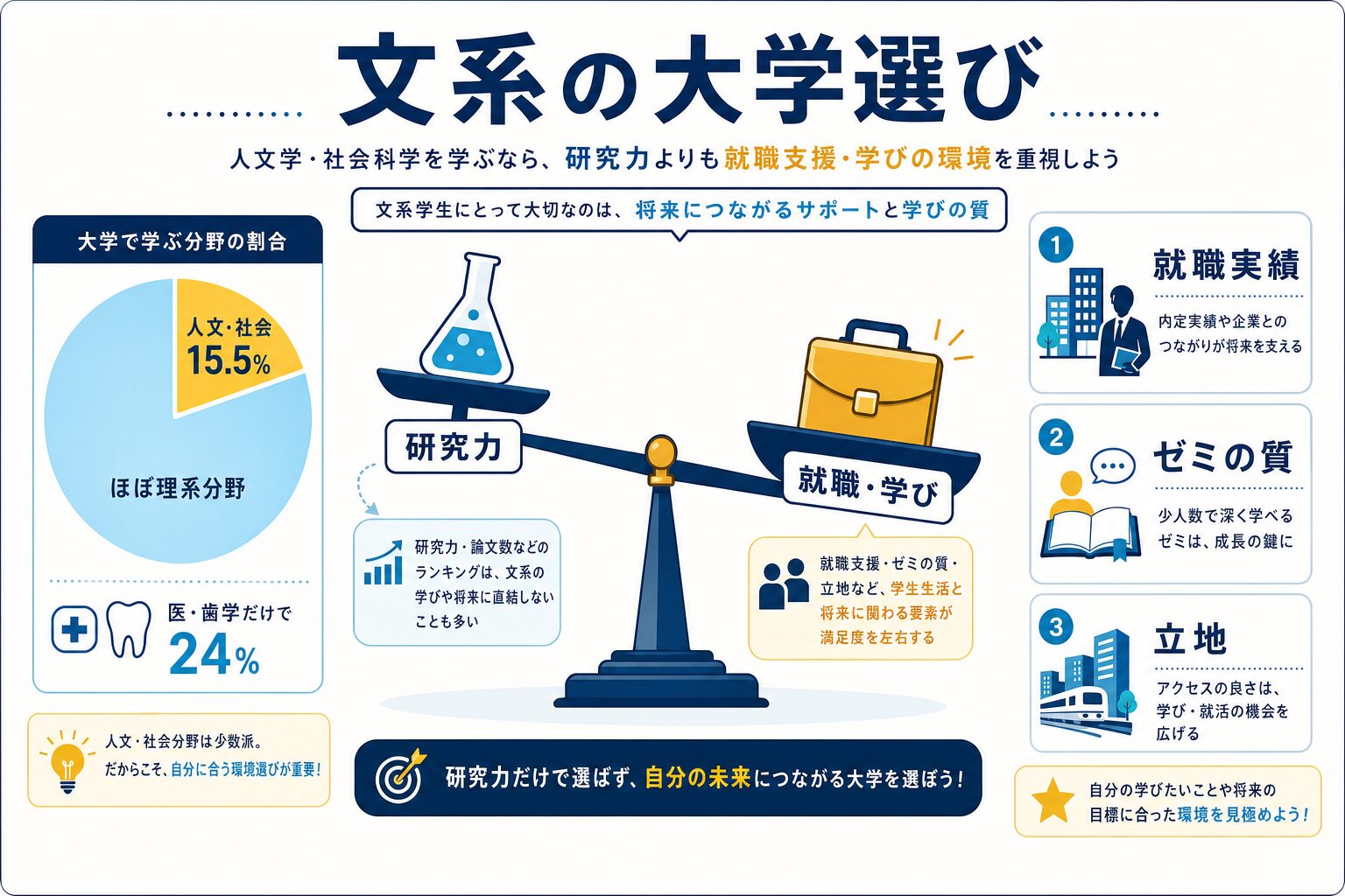 文系は研究力より就職で選ぶのもありを視覚化したインフォグラフィック