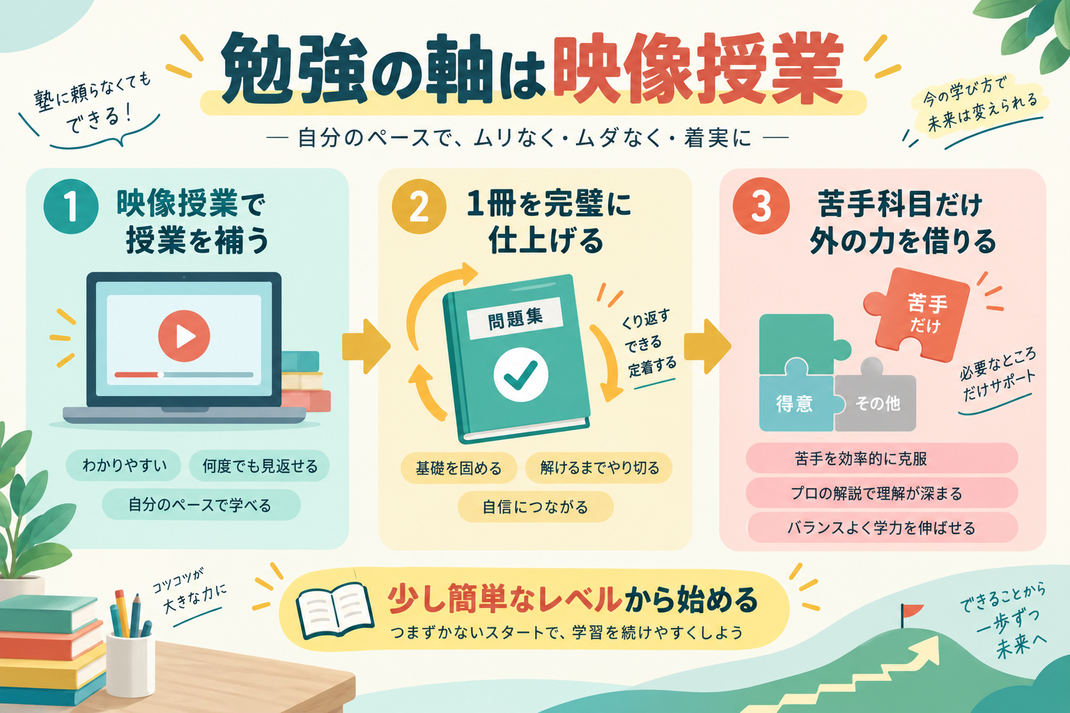 勉強の軸はスタディサプリで十分を視覚化したインフォグラフィック